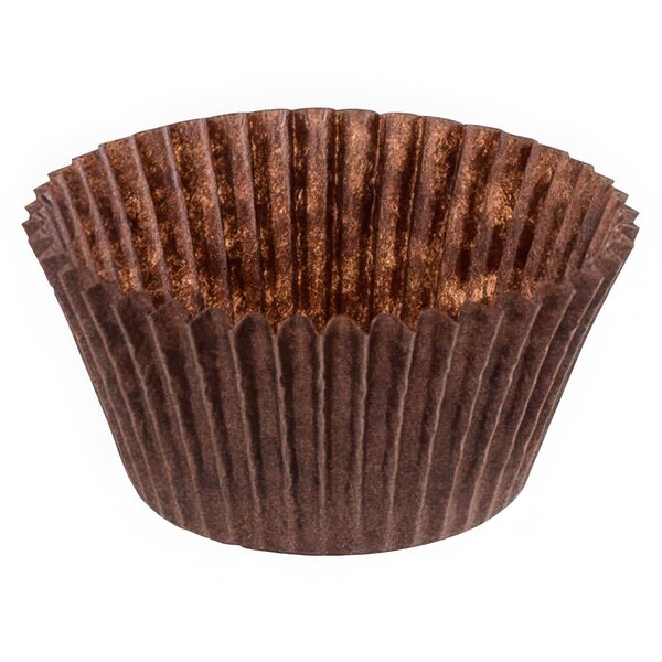 A close up of a brown paper cupcake wrapper.