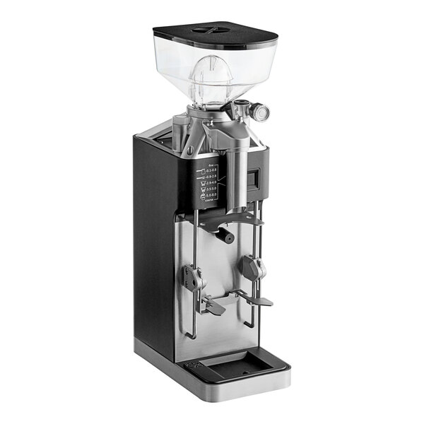 A black and silver HeyCafe Allround coffee grinder.