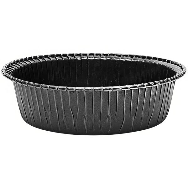 A black round paper container with a lid.