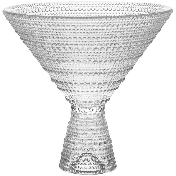 A clear Fortessa Jupiter martini glass with a triangular base.