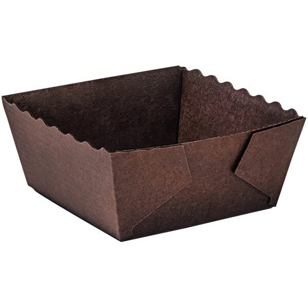 A brown square container with wavy edges.