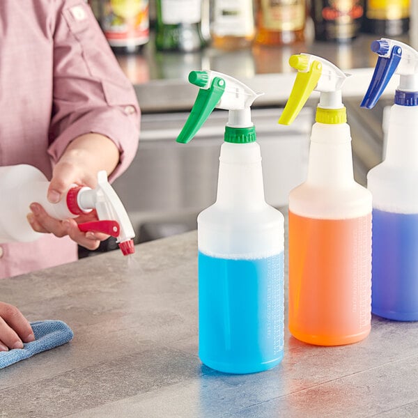 Lavex 32 oz. Multi-Color Plastic Bottle / Sprayer - 12/Pack