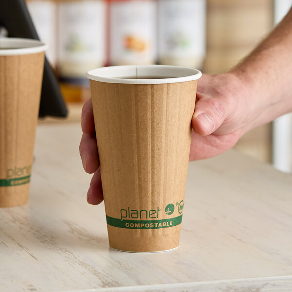 Stalk Market Planet+ 16 oz. PLA-Coated Kraft Compostable Double Wall Paper Hot Cup - 600/Case