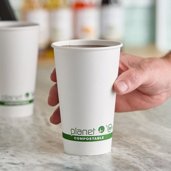 Stalk Market Planet+ 16 oz. PLA-Coated White Compostable Paper Hot Cup - 1,000/Case