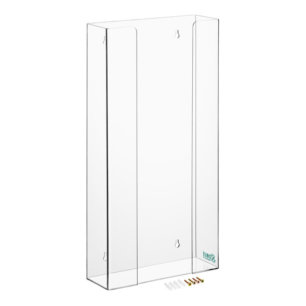 A clear plastic rectangular box with a black handle and screws.