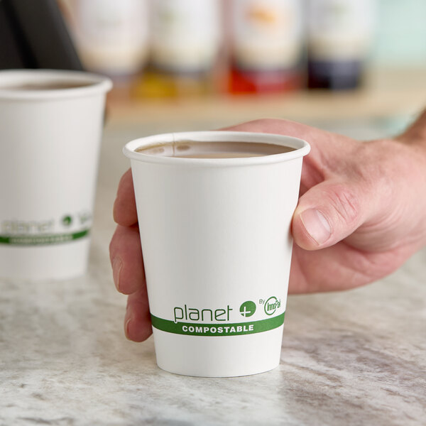 Stalk Market Planet+ 8 oz. PLA-Coated White Compostable Paper Hot Cup - 1,000/Case