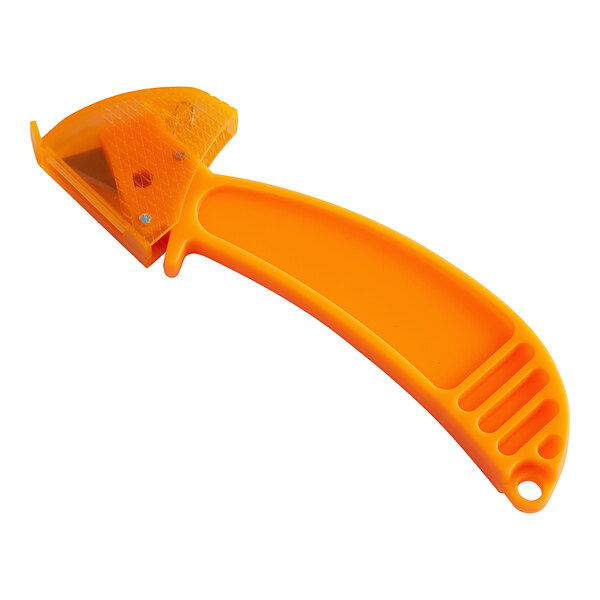 An orange CrewSafe Lizard safety utility knife with a plastic handle and blade.