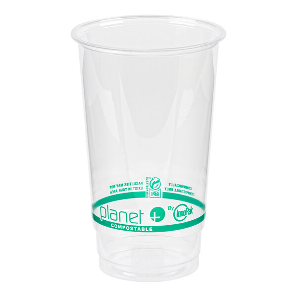 A clear plastic Stalk Market Planet+ PLA cup.