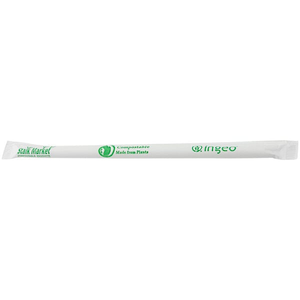 A clear wrapped Stalk Market giant compostable straw.