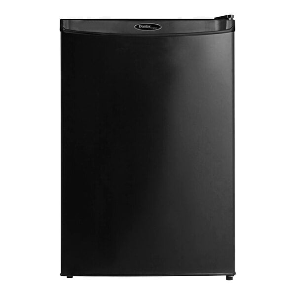 A black Danby reach-in refrigerator with a white background.