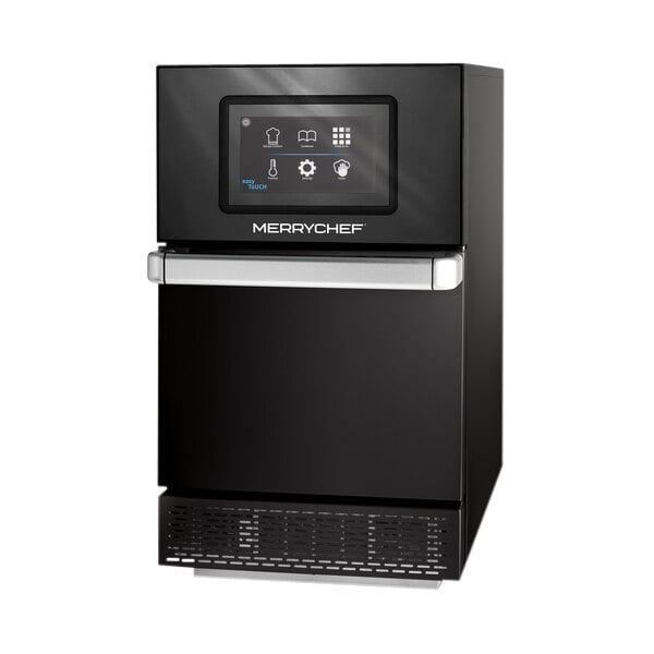 A black rectangular Merrychef conneX12 high-speed oven with silver accents.