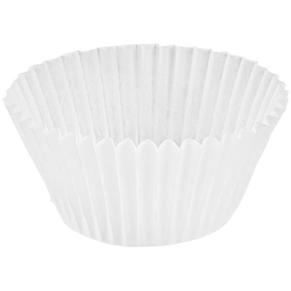 A close up of a white paper Novacart baking cup.