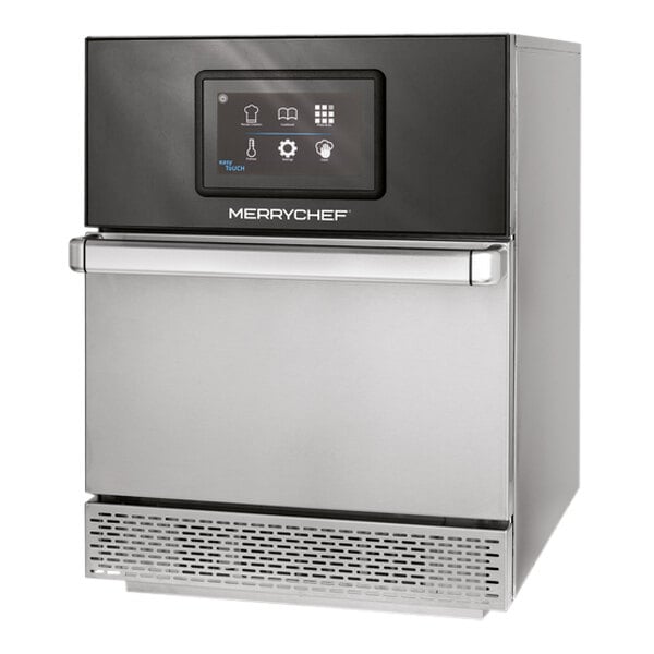 A Merrychef conneX16 stainless steel high-speed oven on a kitchen counter.