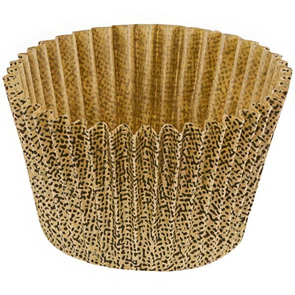 A brown baking cup with a fluted design.