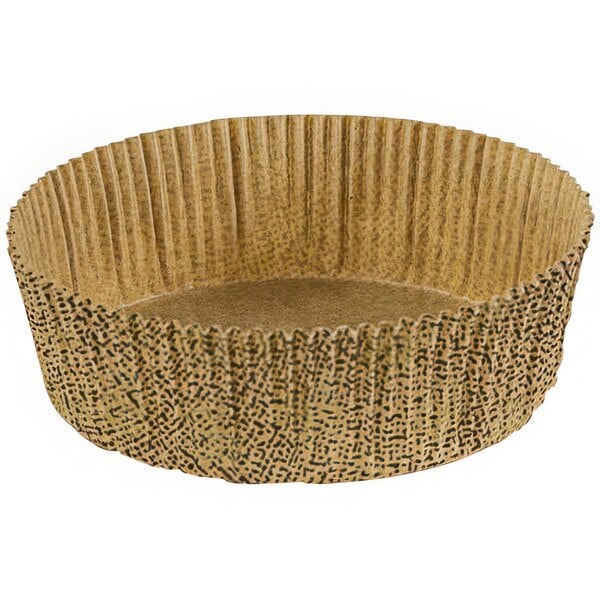 A brown Novacart fluted baking cup.