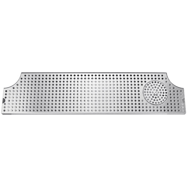 A stainless steel Micro Matic surface mount drip tray with a drain and glass rinser.