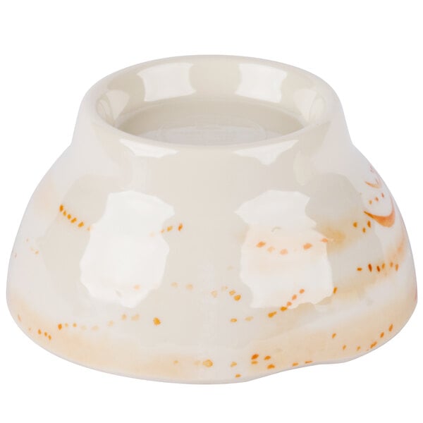 A white Thunder Group melamine bowl with orange orchid designs.