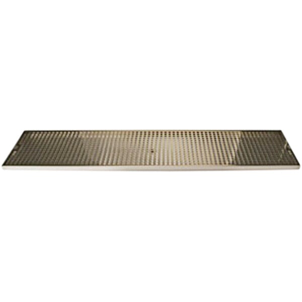 A rectangular Micro Matic PVD brass surface mount drip tray with a grid of holes.