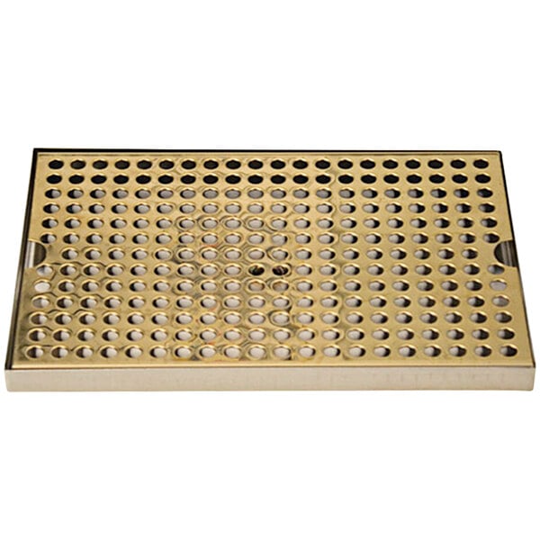 A PVD brass metal plate with holes in it.