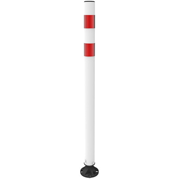 A white Impact Recovery Systems Flex Post with 2 red reflective bands.