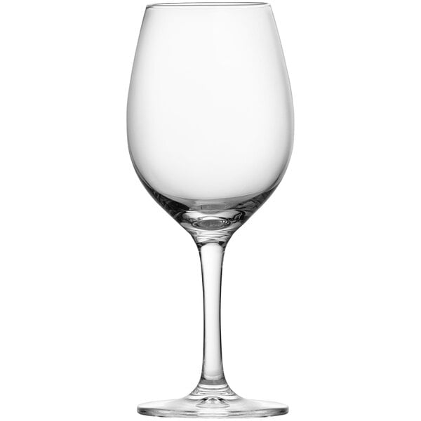 A close-up of a clear Schott Zwiesel wine glass.