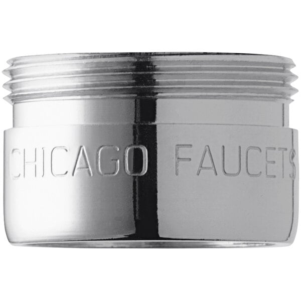 A silver Chicago Faucets container with a silver cylinder inside.