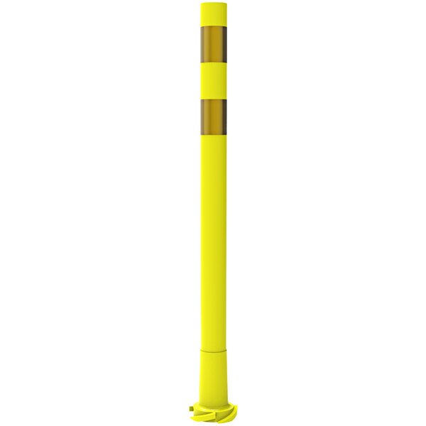 A yellow pole with a yellow stripe and two yellow reflective bands.