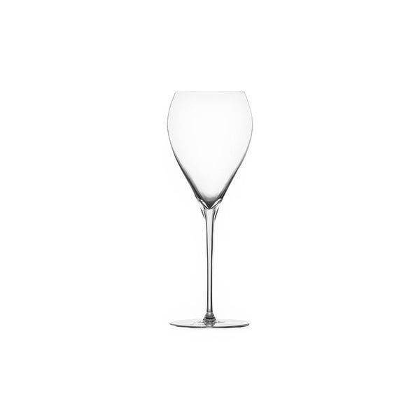 A clear Schott Zwiesel wine flute with a stem.