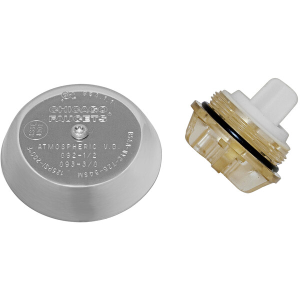 A Chicago Faucets vacuum breaker assembly with a chrome-plated cap on a white background.