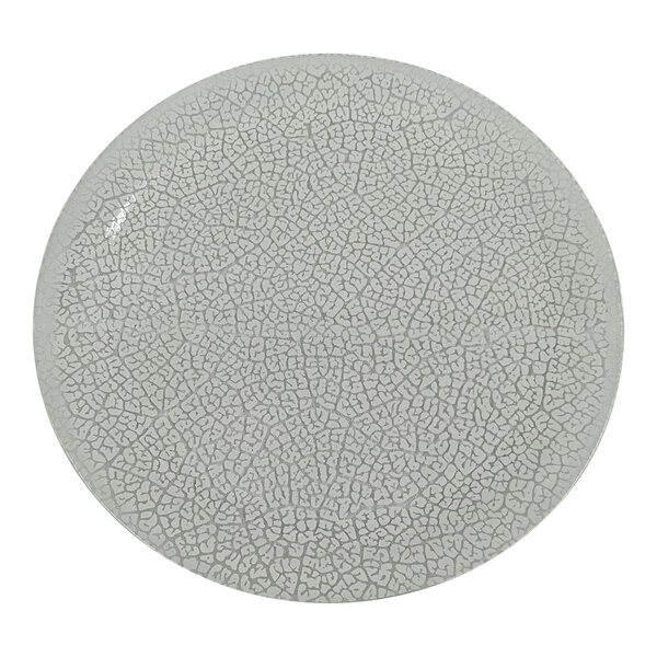 A set of two white glass platters with a crack pattern.