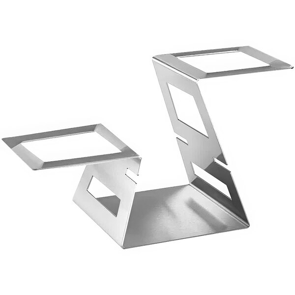 A Rosseto stainless steel display riser with two legs.
