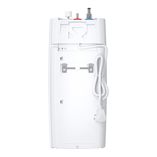 A white Stiebel Eltron UltraHot Premium 2.75 quart instant hot water dispenser with a power cord and top-mounted water connections.