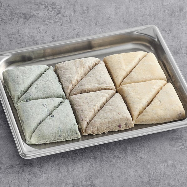 A tray of Pillsbury Place & Bake preformed fruit scone dough on a table.