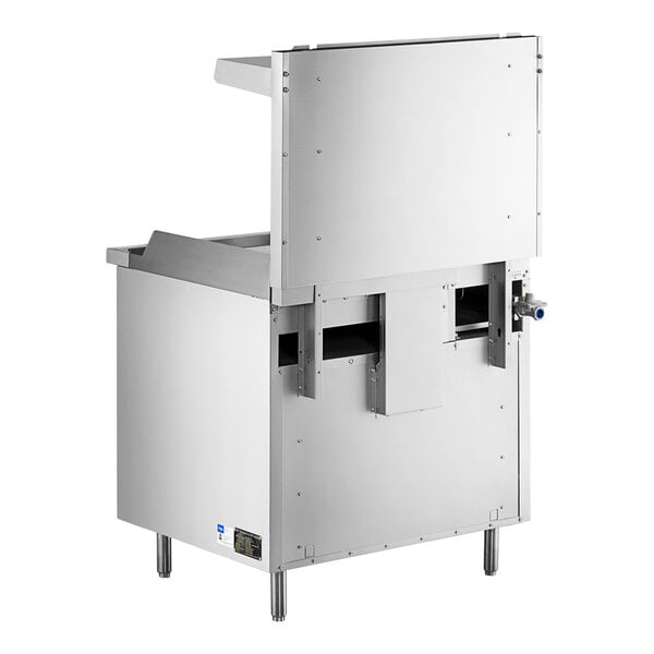 A stainless steel MainStreet Equipment commercial gas range with a lid open.