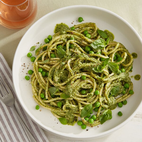 A plate of pasta with Armanino Basil Pesto.