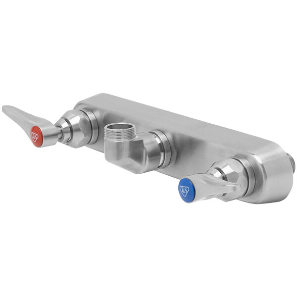The Eversteel stainless steel wall mount faucet base with lever handles.