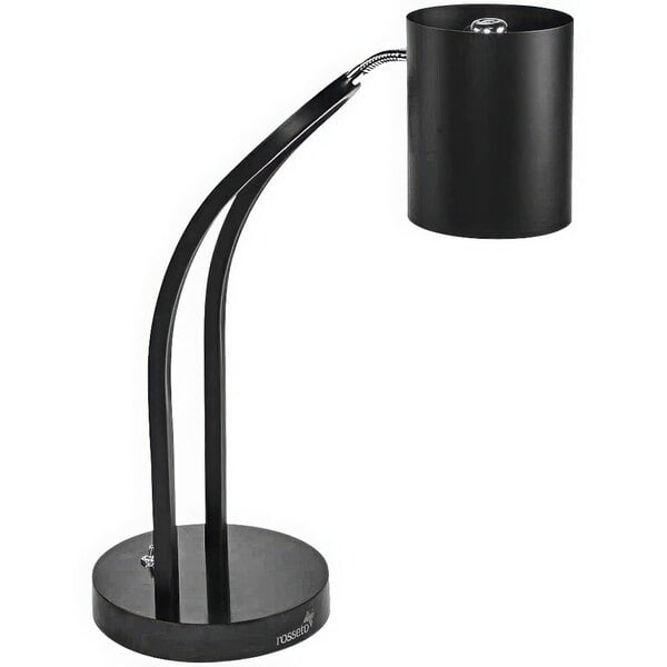 A black curved metal arm with silver rims.