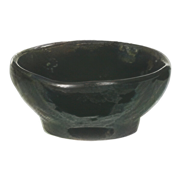 A Thunder Group Tenmoku Black Melamine Saucer with a black rim.