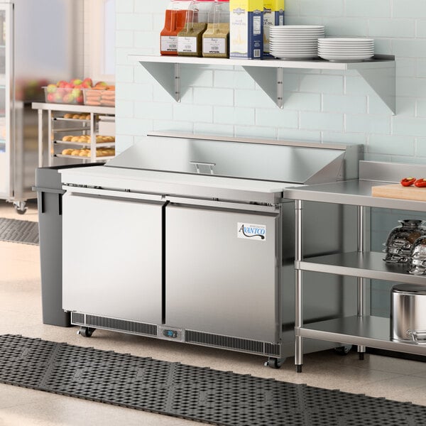 An Avantco VersaHub refrigerated sandwich prep table with 2 doors.