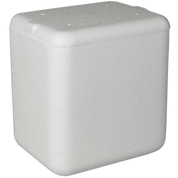 A white foam cube with a lid.
