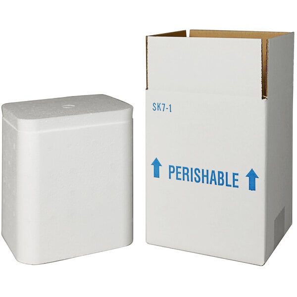 A white foam cooler with a white container inside.