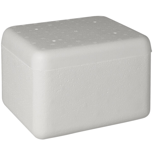 A white foam box with a lid.