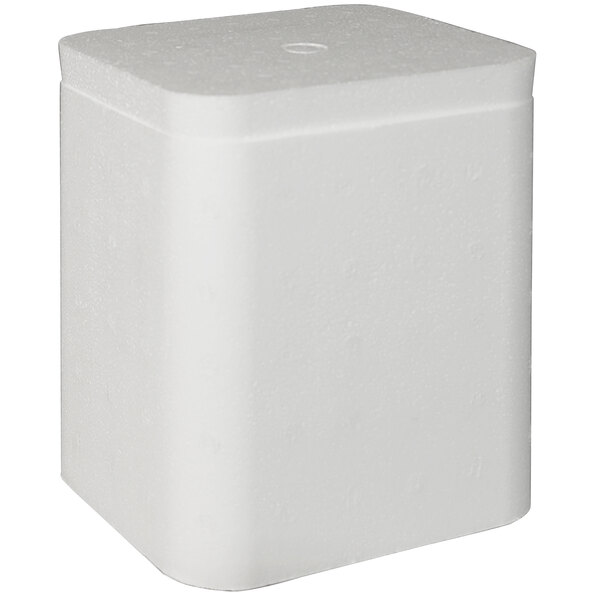 A white foam cooler with a lid.