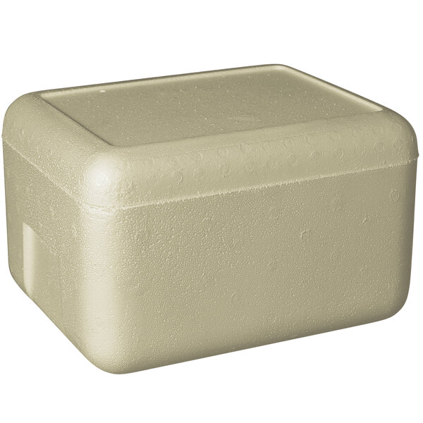 A beige insulated foam cooler box with a lid.