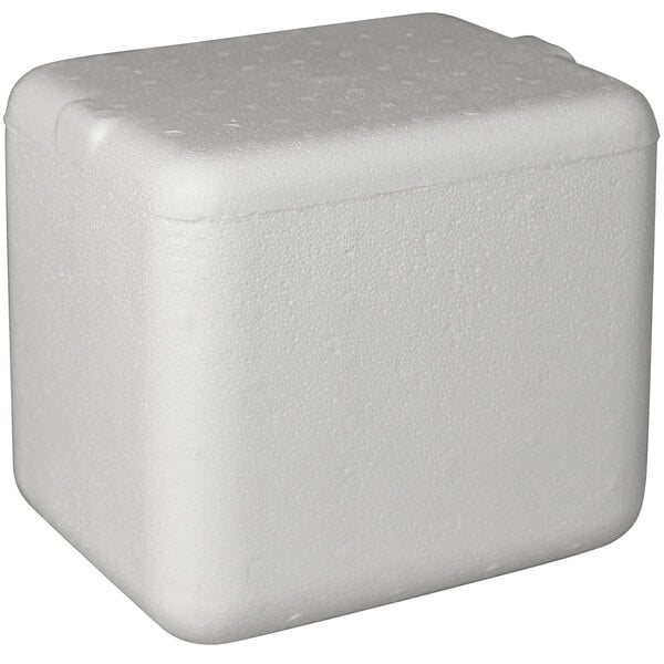 A white styrofoam box with a lid.