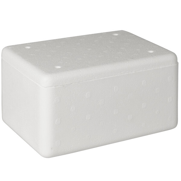 A white foam insulated cooler with holes.