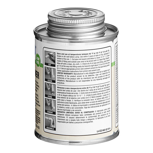 A silver E-Z Weld can with a white label and clear pipe cleaner inside.