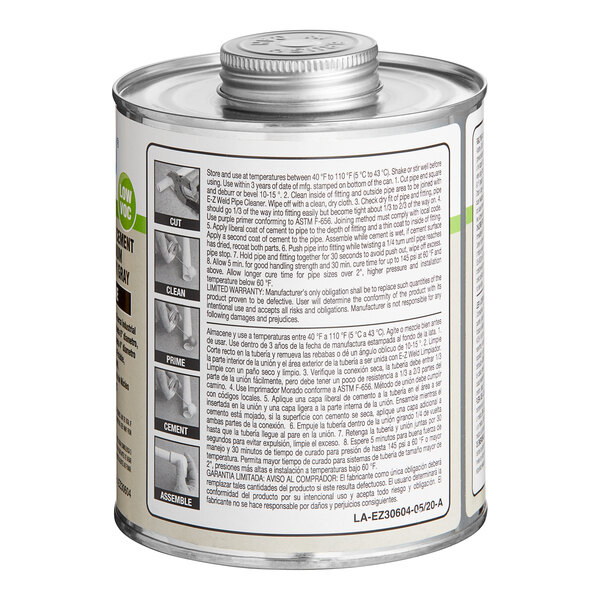 A 32 oz. can of E-Z Weld gray PVC cement with a label.