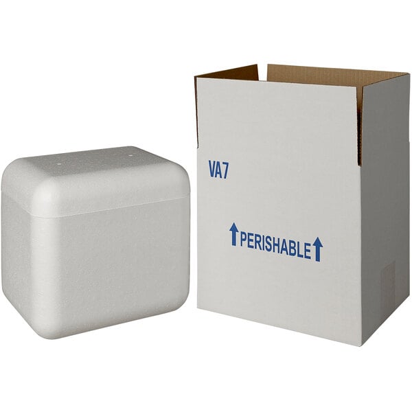 A white foam insulated shipping box with a white lid.