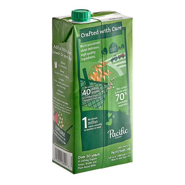 A 32 fl. oz. carton of Pacific Foods Hemp Milk.